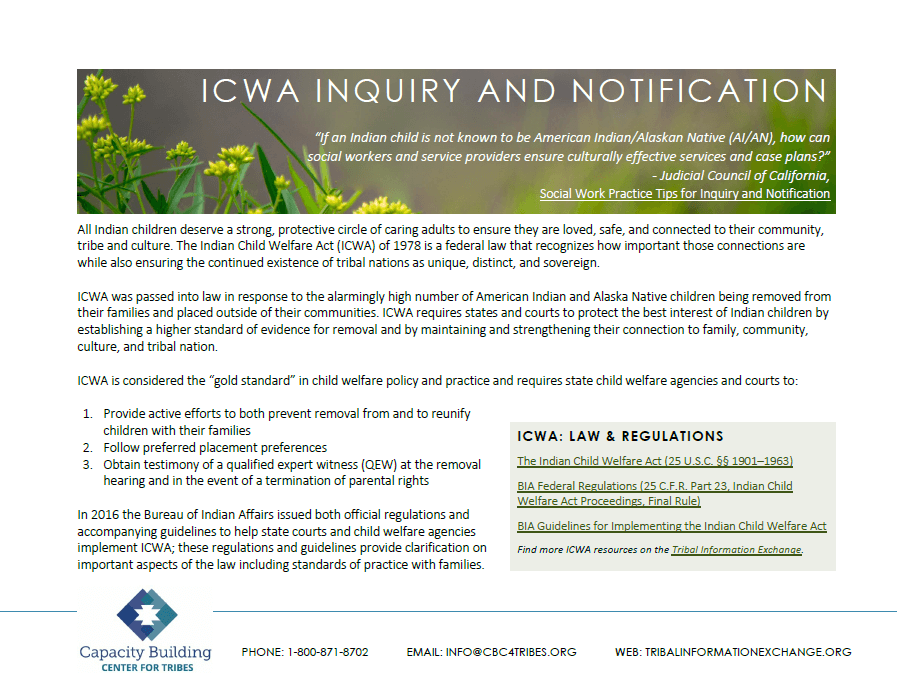 ICWA Inquiry and Notification Resource List