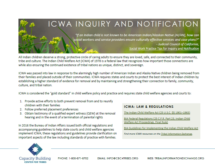 ICWA Inquiry and Notification Resource List cover